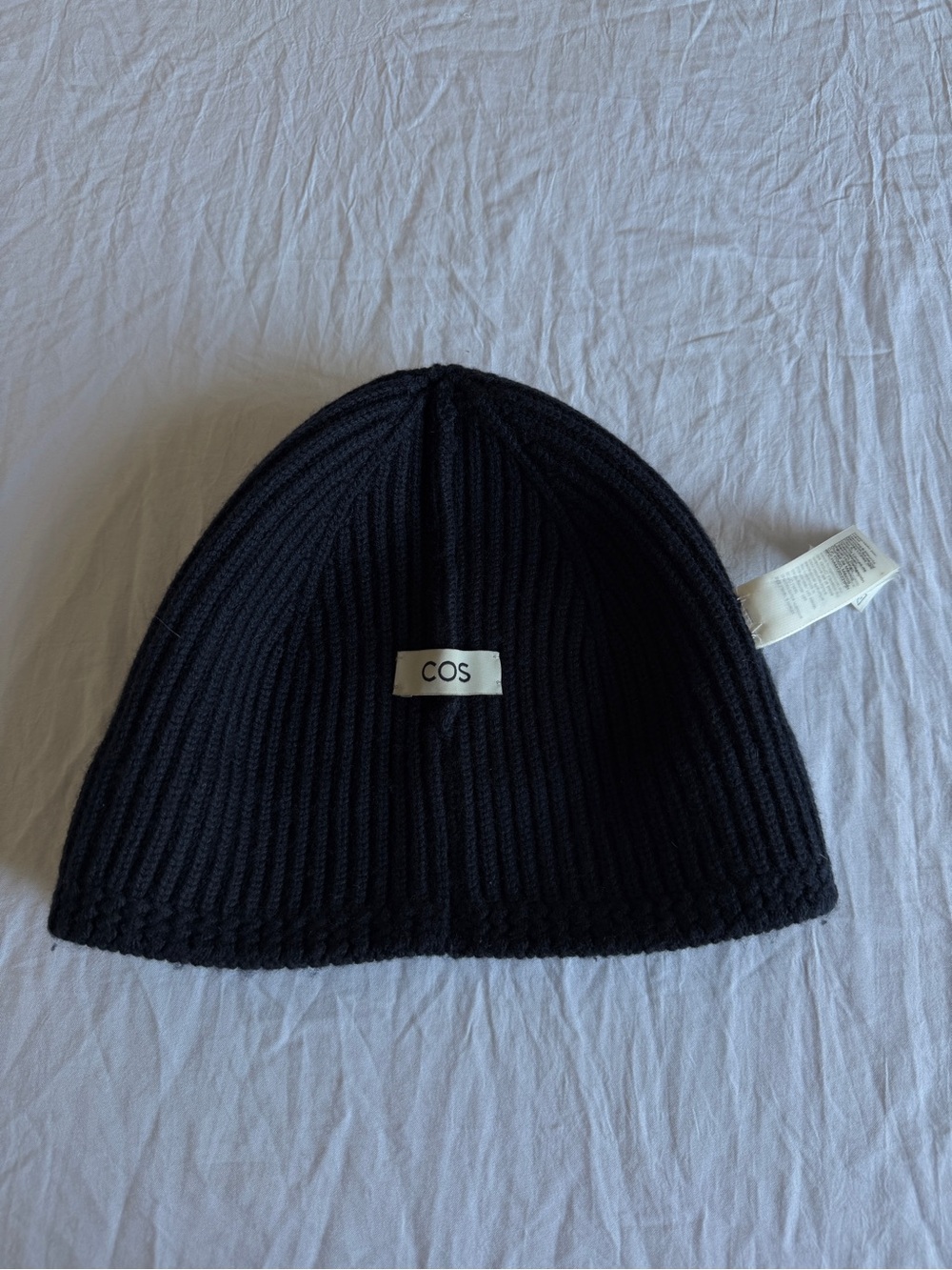 COS Black 100% Wool Ribbed Knit Beanie Hat One Size